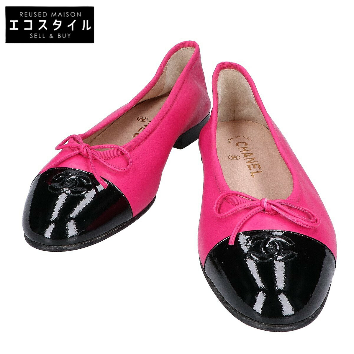 CHANEL シャネル 【美品】ココマーク バレリーナ レザー/パテント フラット シューズ 39 1/2C ピンク/..