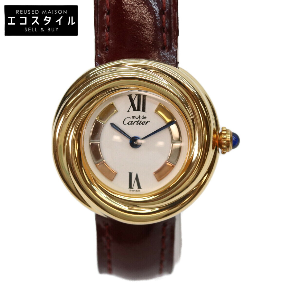 Cartier カルティエ W1010744 925 GP トリニティ文字盤 マストトリニティ ベルメイユ 腕時計 ホワイト/ボルドー レディース 【美品】