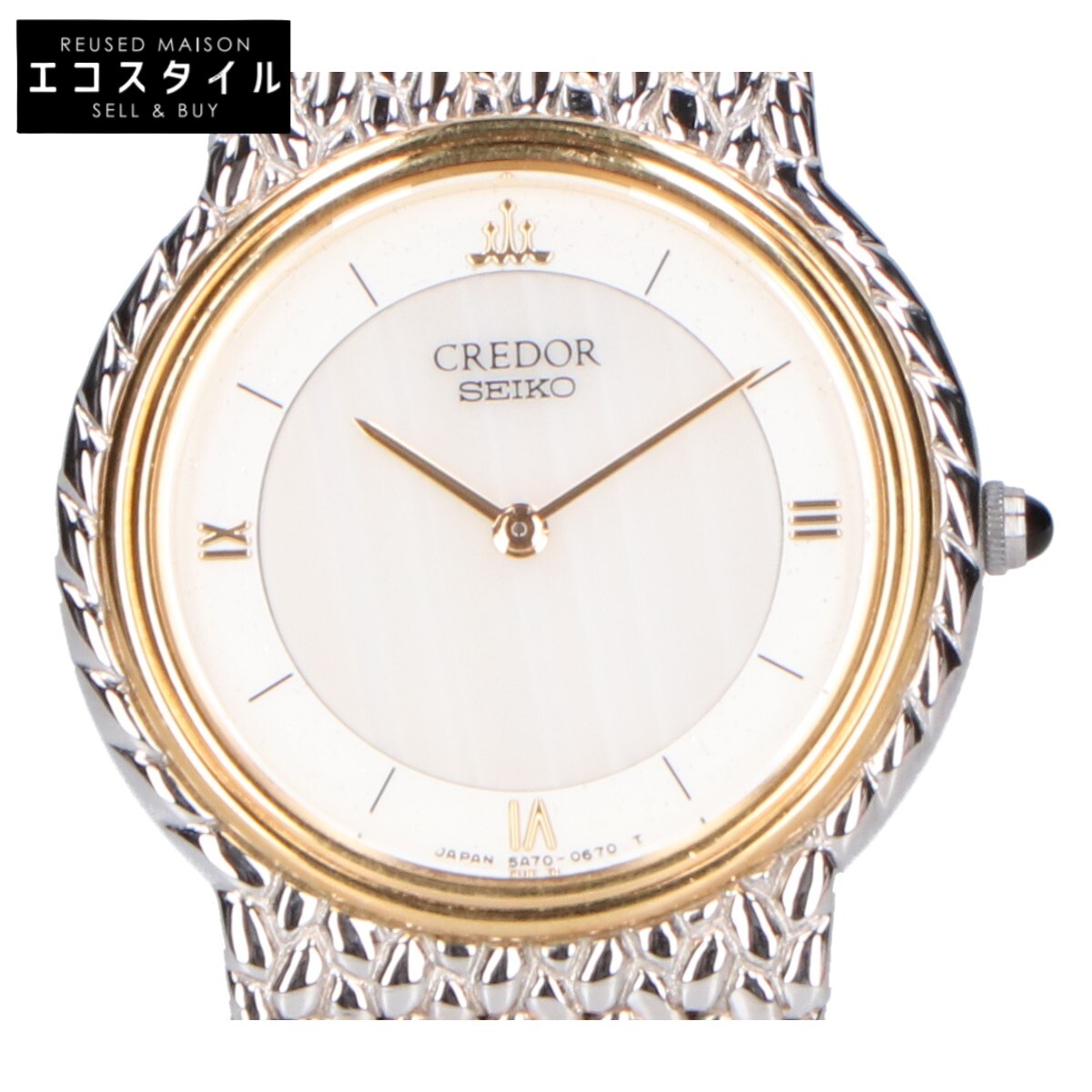 SEIKO CREDOR セイコー クレドール GSWE003 5A70 ST.STEEL 18KT BEZEL サードニクス文字盤 クオーツ 腕時計 シルバー/イエローゴールド レディース 【中古】