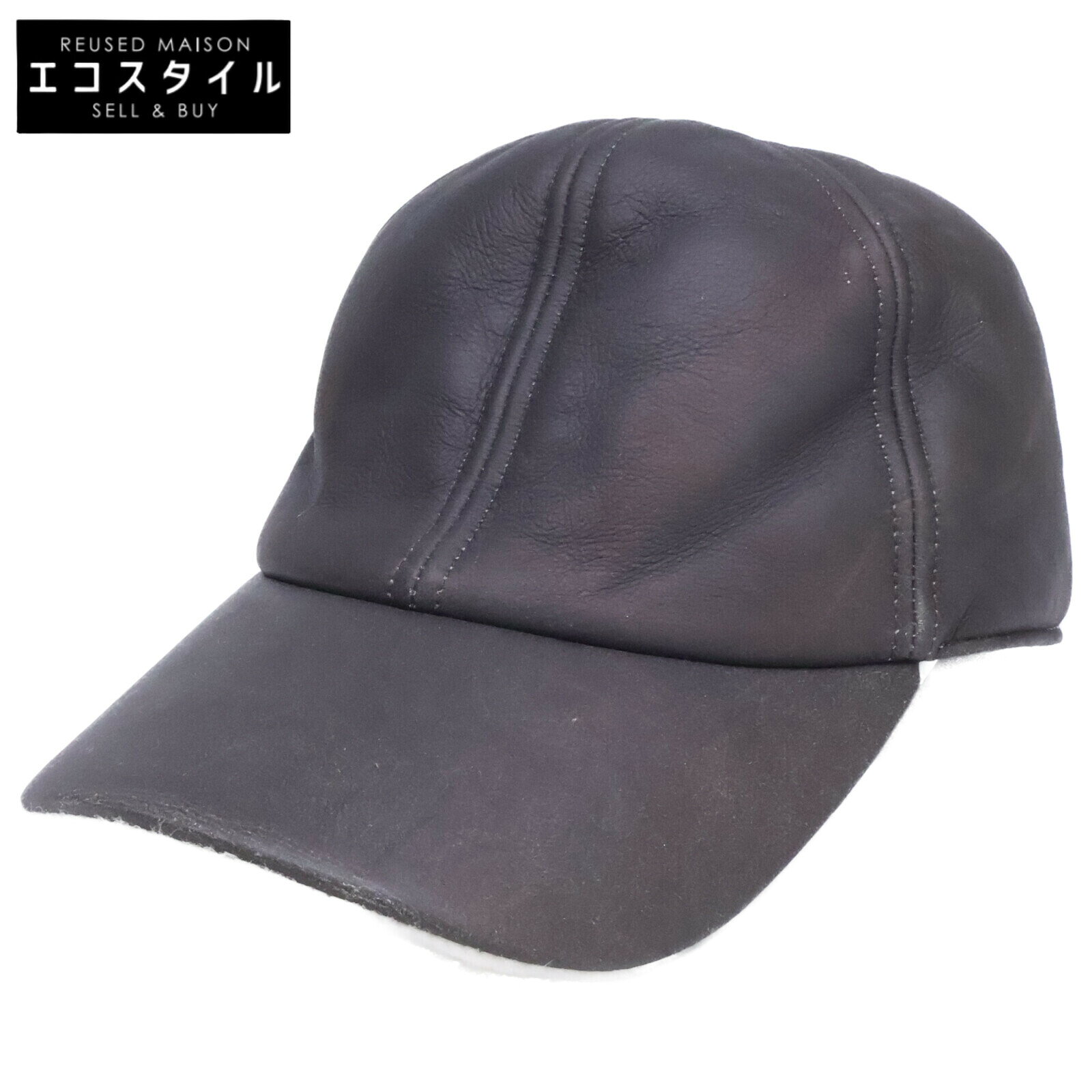 HERMES エルメス 【即決/国内正規】ラムスキン ボア キャップ 帽子 58 ダークブラウン メンズ 【中古】