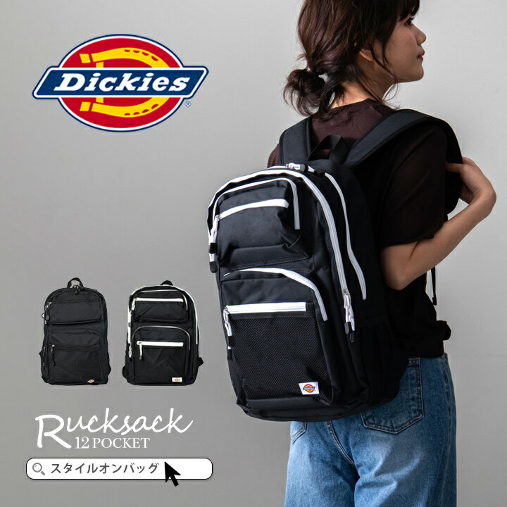 【MAX50 offクーポン】Dickies ディッキーズ リュック レディース 大容量 メンズ リュックサック デイパック 軽量 ポケット 多い シンプル カジュアル 2層 2気室 2フロントポケット ポケット たくさん アウトドア 旅行 通勤 通学 ポケット スタイルオンバック