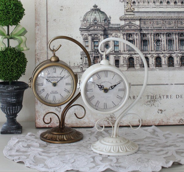 置時計 両面 アンティーク調 置き時計（オフホワイト・ブロンズ） テーブルクロック 可愛い アンティーク風 シャビーシック フレンチカントリー テーブルクロック アンティーク 雑貨 ギフト