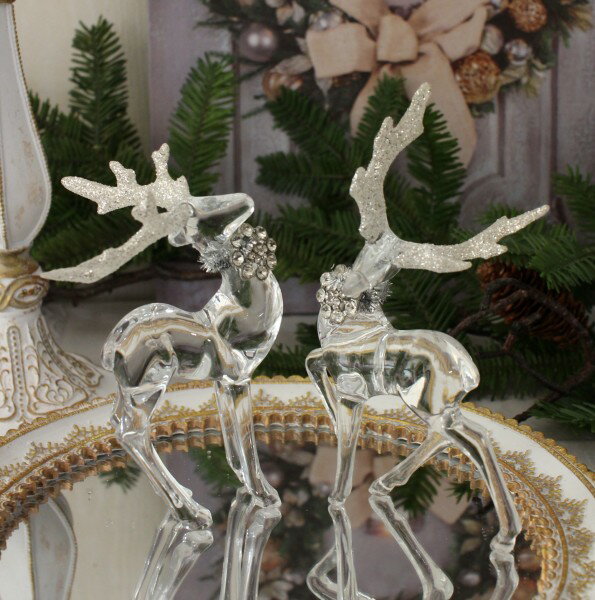 クリスマス 置物 アクリルディアーデコ2個セット 6107 トナカイの置物　鹿　オブジェ　クリスマスツリー　シャビーシック　北欧　フレンチ　ロマンティック　可愛い　クリスマス飾り