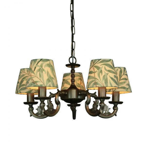 シャンデリア ランプ LED シェードランプ 5灯 ウィリアムモリス Willow bough ウイロボウ シャンデリアランプ ブロンズ 日本製 サンダーソン生地 天井照明 アンティーク調 おしゃれ イギリス モリス William Morris アンティーク風