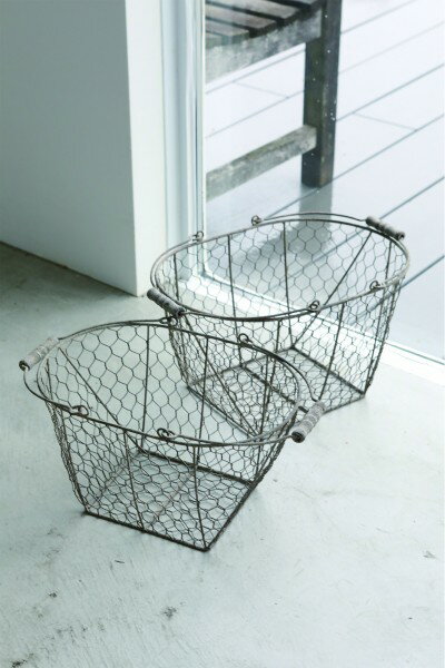 バスケット 2点セット ワイヤーバスケット ラスティ スチールバスケット 小物入れ 収納 店舗什器 アン..