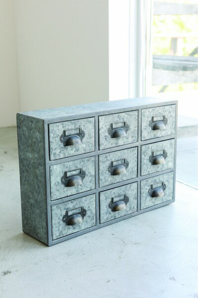 小型 卓上収納 キャビネット シルバー ルデン ブリキ アイアン キャビネット ラベリング 収納 小物入れ..