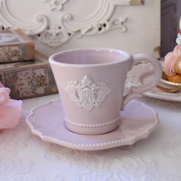 ティーカップ コーヒーカップ アンティーク風 洋食器 ミニョン ピンク カップ＆ソーサー カップアンドソーサー フレンチ食器 アンティーク調 陶器 シャビーシック antique 可愛い おしゃれ
