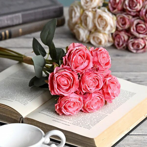 乐天商城 - 造花 薔薇 (ピンク587) 花束 7本セット ローズ ブーケ バラ 可愛い 花 アーティフィシャルフラワー ギフト プレゼント 贈り物