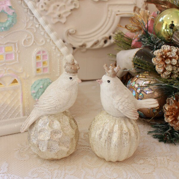 (sale30) 小鳥 置物 クラウン バードオブジェ 2個セット オブジェ バード (081) おしゃれ ホワイト 撮影小物 オブジェ 北欧 おしゃれ 洋風 アンティーク風 輸入雑貨 アンティーク 店舗装飾