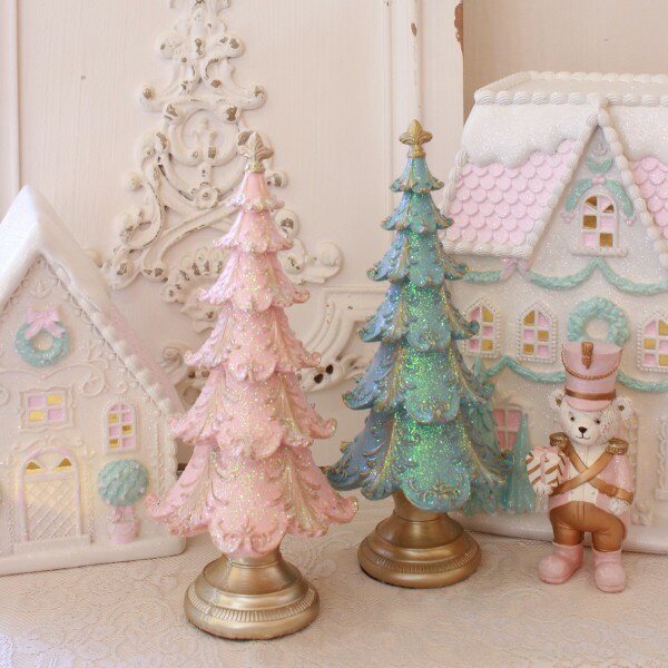 クリスマスツリー ピンク ブルー クリスマス ツリー オブジェ 置物 かわいい 姫系 ロココ調 クリスマス エレガント クラシック アンティーク風 ヨーロピアン バロック アンティーク調 その1