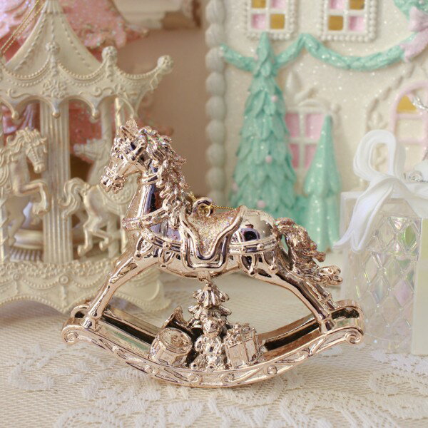 (sale30) クリスマス ロッキングホース オーナメント ツリーオーナメント ローズゴールド クリスマスオーナメント 馬 ホース 木馬 (1025) メリーゴーランド クラシック アンティーク風 クリスマス装飾 壁飾りのサムネイル