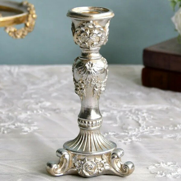 キャンドルスタンド シルバー アンティーク風 テーパーキャンドル ローズ キャンドルホルダー テーパー用 ロココ調 クラシック アンティーク ヨーロピアン アンティーク調 エレガント クラシック ビンテージ風