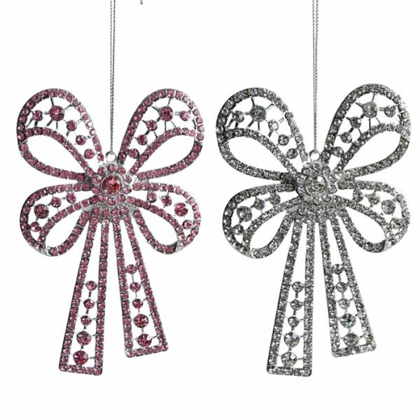 (SALE20%OFF) クリスマスオーナメント リボン ラインストーン ピンク クリア オーナメント シルバー ツ..
