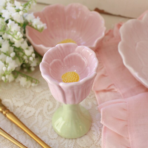 エッグカップ エッグスタンド ピンク フラワー 可愛い食器 チューリップ マチルドエム フランス（1202) マチルドM Mathilde M シャビーシック アンティーク風 輸入雑貨 輸入食器 おしゃれ かわいい 食器 花