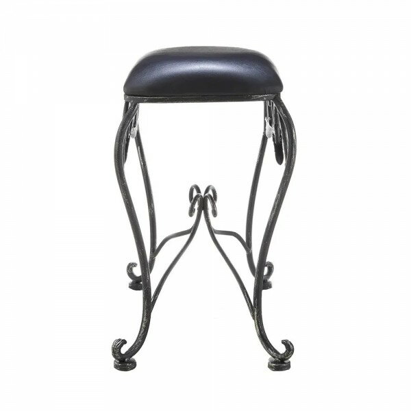 スリムスツール 玄関スツール スリム スツール ブラック アイアン 紋章 ユリモチーフ おしゃれ 可愛い 洋風 シャビーシック アンティーク家具 椅子 イス 玄関椅子 アンティーク風 アンティーク調