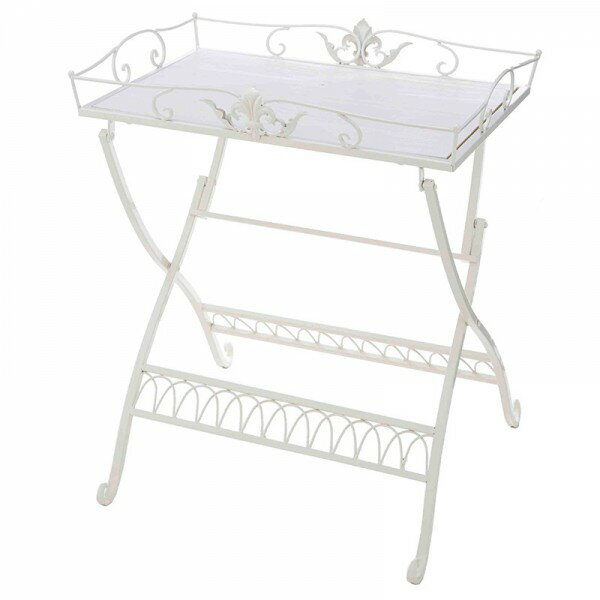 ガーデンテーブル サイドテーブル ホワイト アイアン プランター台 フラワースタンド (71864) 白 飾り台 アイアン製 ユリの紋章 ヨーロピアン 姫系 可...