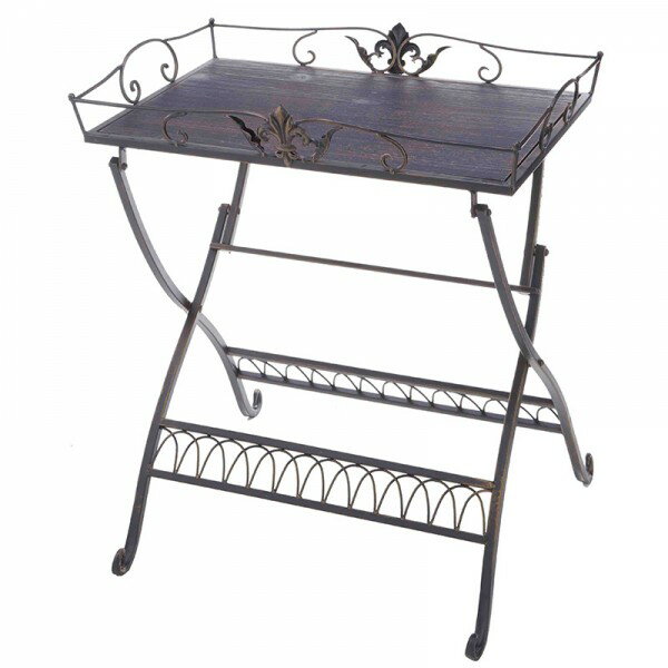 サイドテーブル アイアン ガーデンテーブル プランター台 フラワースタンド (71865) ダークブロンズ 飾り台 アイアン製 ユリの紋章 ヨーロピアン 姫系 ...