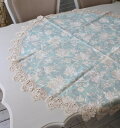 はっ水 ラウンドクロス 円形 高級 100cm 丸型 撥水 トップクロス 花柄 デパート品質 ターコイズブルーフラワー ジャガード織 布製 レース テーブルクロ...
