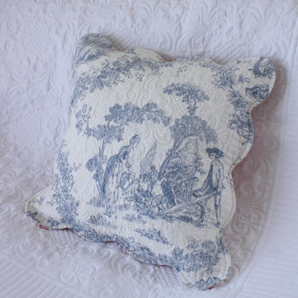 キルトカバー キルトラグ マルチキルト トワルドジュイ ブルー＆レッド 200×250 ソファカバー キルティングスロー キルティング マルチカバー キルティングラグ 敷物 布製 フレンチカントリー シャビーシック 綿100％ コットン 洗濯