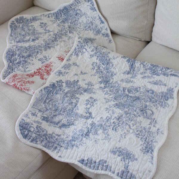 キルトカバー キルトラグ マルチキルト トワルドジュイ ブルー＆レッド 200×250 ソファカバー キルティングスロー キルティング マルチカバー キルティングラグ 敷物 布製 フレンチカントリー シャビーシック 綿100％ コットン 洗濯
