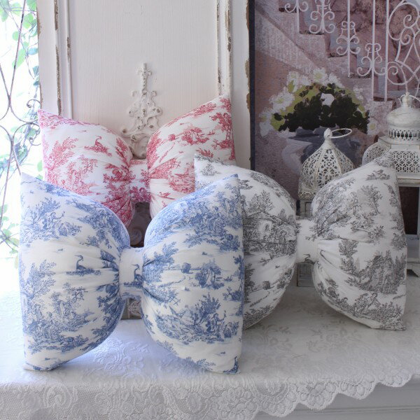 リボン クッション トワルドジュイ リボン型 クッション フランス かわいい おしゃれ アクセントクッション ヨーロピアン 洋風 ロココ トワル ド ジュイ フレンチ雑貨 シャビーシック アンティーク風