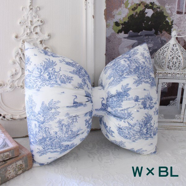 リボン クッション トワルドジュイ リボン型 クッション フランス かわいい おしゃれ アクセントクッション ヨーロピアン 洋風 ロココ トワル ド ジュイ フレンチ雑貨 シャビーシック アンティーク風 [2]