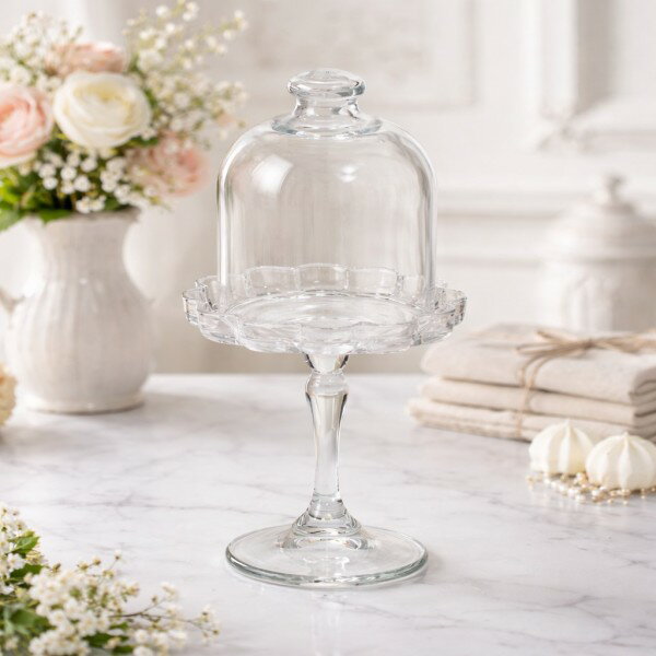 乐天商城 - ガラスドーム＆スタンド ケーキスタンド ガラスケース ケーキドーム ガラス製 蓋付き コンポート ケース 洋風 かわいい プチフール ミニ