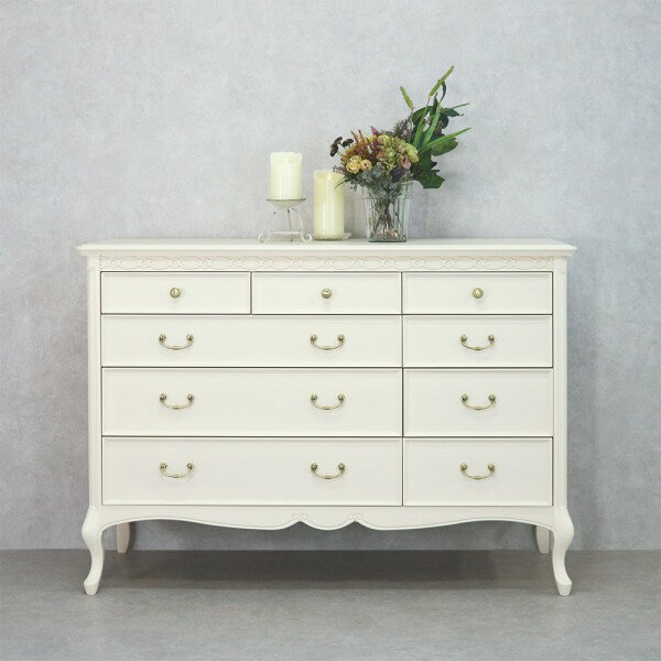 乐天商城 - ワイドチェスト チェスト 120 引き出し収納 リビングチェスト 収納家具 白家具 洋風 ヨーロピアン フルール ホワイト 東海家具 家具 フレンチ シャビーシック アンティーク 姫家具