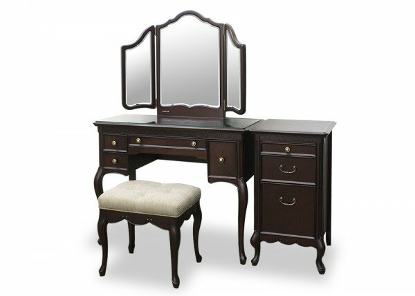 ドレッサー2点セット ドレッサー ドレッサー&スツール コスメチェスト セット ブラウン 輸入家具 洋風 ヨーロピアン フルール アンティーク風 ロココ調 クラ...
