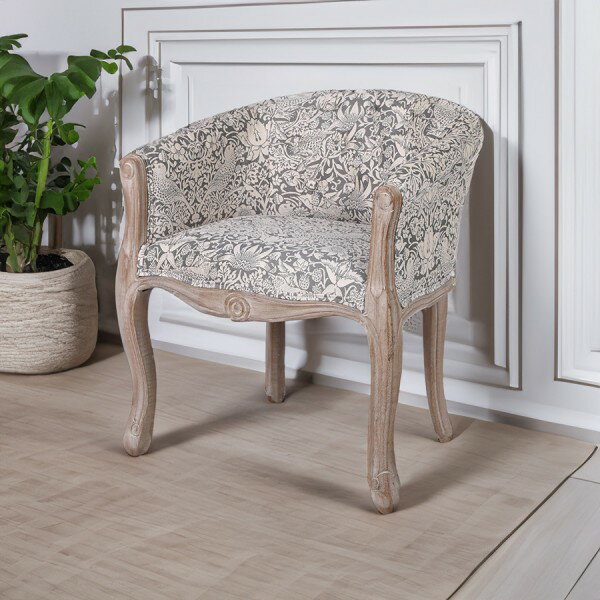 アームチェア ラウンジチェア パーソナルチェア 1人掛け いちご泥棒柄 ピュアモリス グレー 椅子 モリス風 MORRIS 木製 布張り 輸入家具 アンティーク風 シャビーシック クラシック 椅子 アンティーク イギリス家具 おしゃれ