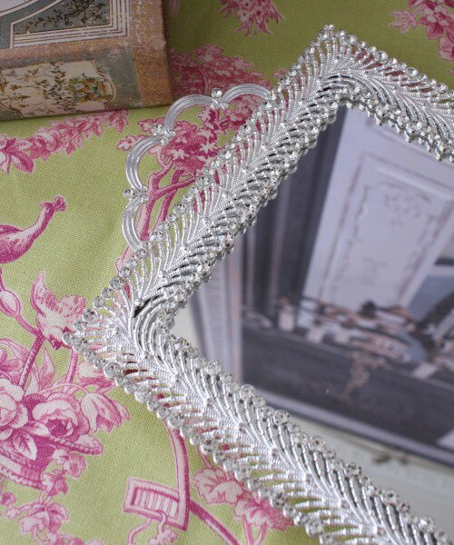 ミラートレー ラインストーン ディスプレイ シルバートレー レクト 飾り台 シルバー 小物入れ (45904) アンティーク風 ロココ調 姫系 輸入雑貨 可愛い [3]