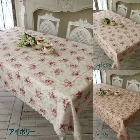 テーブルクロス はっ水 4人掛けテーブル 可愛い 長方形 エレガントローズ 撥水テーブルクロス 135×180 薔薇 はっ水 姫系 ジャガード 布製 マルチクロス