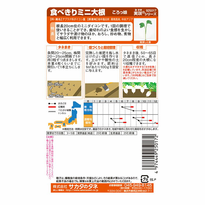 野菜の種　実咲野菜5017 食べきりミニ大根 ころっ娘 サカタのタネ