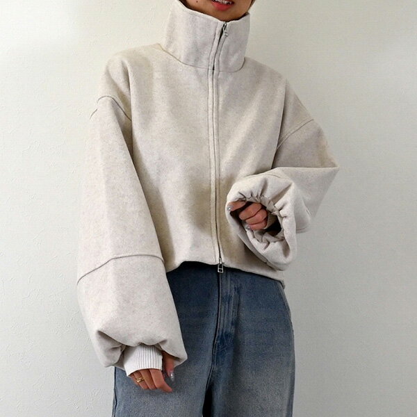 ジャケット ブルゾン 無地 長袖 ショート丈 アウター レディース アイボリー グレージュ ダークブラウン