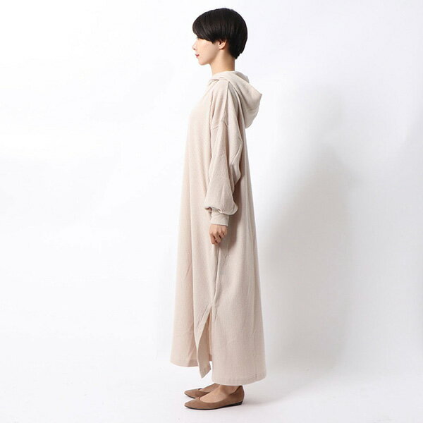 ワンピース パーカーワンピース Aライン ワンピ ロング スリット カジュアル 起毛 リブ 長袖 無地 レディース　アイボリー ラベンダー キャメル ブラック