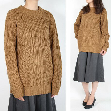 ニット ニットチュニック 長袖 無地 リブ ロング レディース ホワイト キャメル カーキ ネイビー