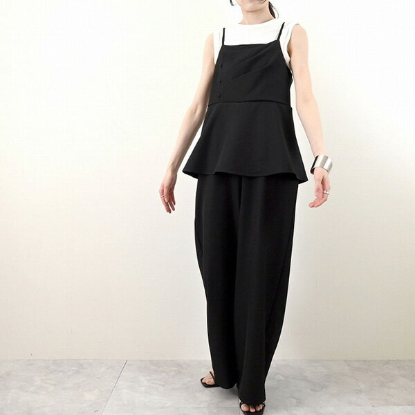 オールインワン キャミ レイヤード 無地 パンツ ボトムス レディース アイボリー グレージュ ブラック