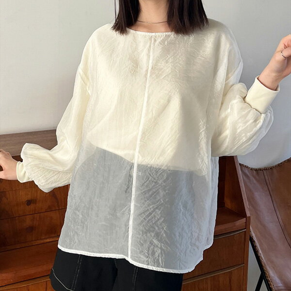 【取り寄せ対応】カットソー トレーナー レイヤードトップス バックリボン 無地 長袖 クルーネック トップス レディース アイボリー ベージュ ブラック