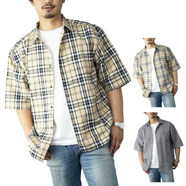 シャツメンズ半袖5分袖カジュアルビ...