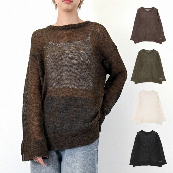 ニット セーター 長袖 ロング丈 チュニック 無地 クルーネック トップス レディース アイボリー カーキ ダークブラウン ブラック