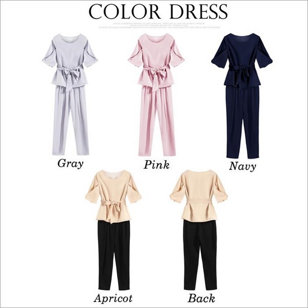 【送料無料】パーティードレス パーティドレス 結婚式 披露宴 謝恩会 パンツドレス ロング アンクル丈 テーパード レディース ベージュ グレー ピンク ネイビー