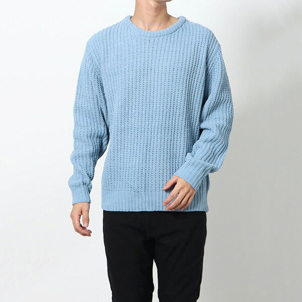 ニット セーター クルーネック 無地 ポリモール 畦編み 長袖 秋 冬 トップス ユニセックス メンズ グレージュ サージグリーン サックス Dグリーン チャコール 3