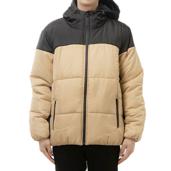 中綿ジャケット ブルゾン パデット デュスポ バイカラー 無地 フード アウター ユニセックス メンズ チャコール レッド ネイビー イエロー カーキ ベージュ