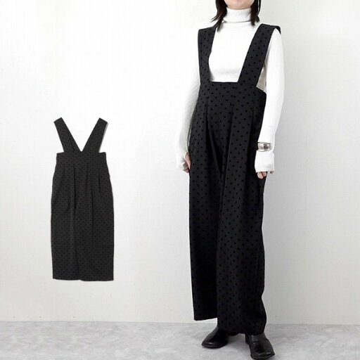 サロペット オーバーオール ドット ハイウエスト ロング パンツ ボトムス レディース ブラック サロペット オーバーオール ドット ハイウエスト ロング パンツ ボトムス レディース ブラック