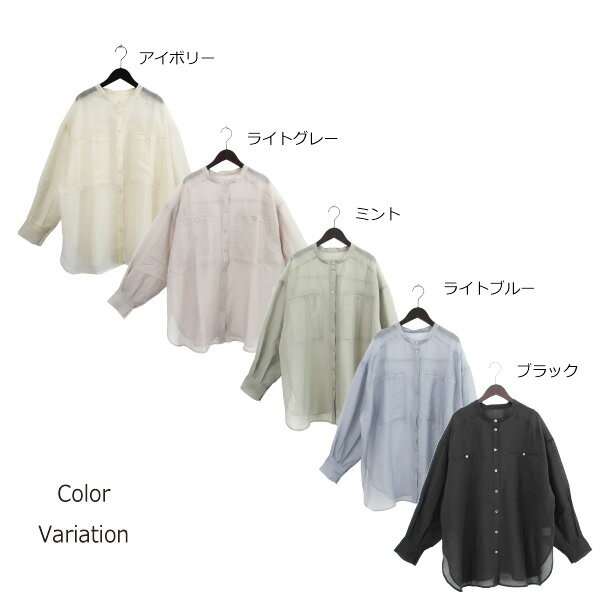 シャツ ブラウス シアーシャツ 透けトップス ロング丈 無地 長袖 白 春 夏 トップス レディース アイボリー ライトグレー ミント ライトブルー ブラック 2