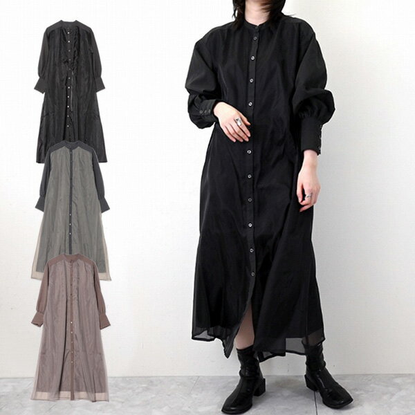 樂天商城 - ワンピース ロングワンピース 無地 長袖 レイヤード オーガンジー レディース グレージュ チャコールグレー ブラック