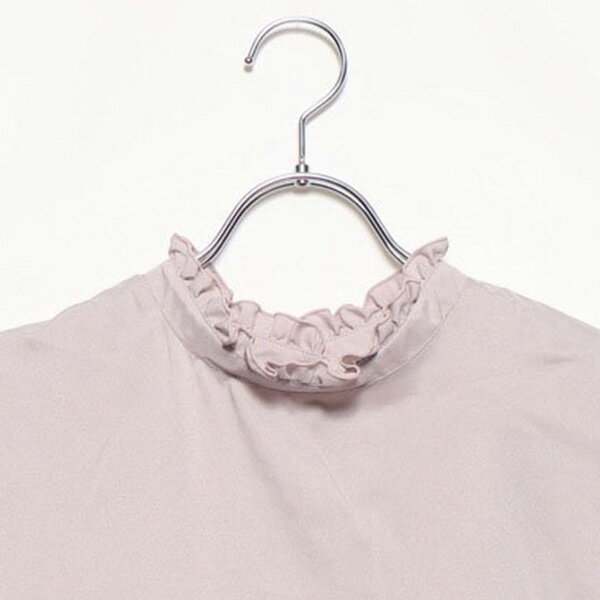 シャツ ブラウス チュニック 7分袖 フリル ハイネック 無地 プルオーバー ドロスト トップス レディース オフ ベージュ グレー