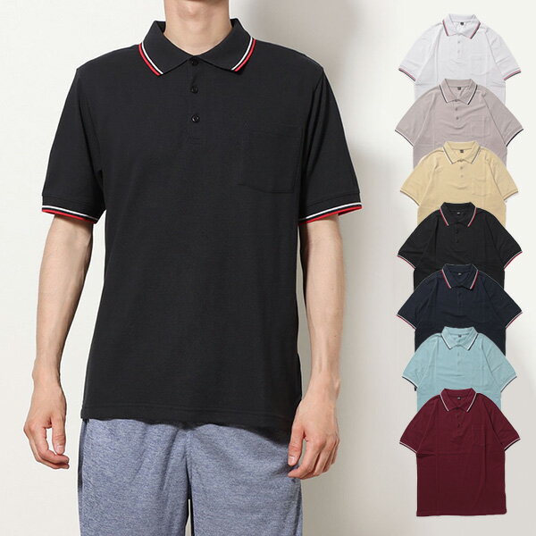ポロシャツカットソー半袖ライン鹿の...