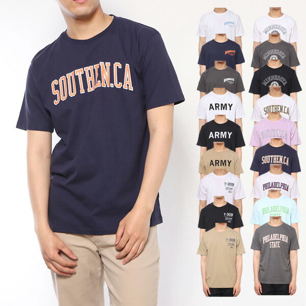 Tシャツ カットソー クルーネック ロゴ 半袖 コットン 綿100% おしゃれ アメカジ ユニセックス トップス メンズ ホワイト ネイビー チャコールグレー ベージュ パープル ブルー