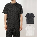 Tシャツ カットソー 半袖 総柄 カモフラージュ 迷彩 ドライ メッシュ クルーネック トップス ユニセックス メンズ ブラック ホワイト